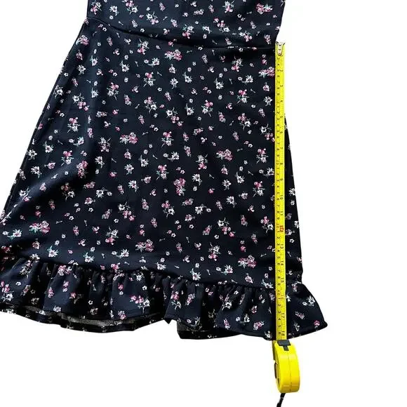 NEW Mango Black Floral Long Sleeve Mini Dress Puff Shoulder Ruffle Hem Size XS - Picture 11 of 12
